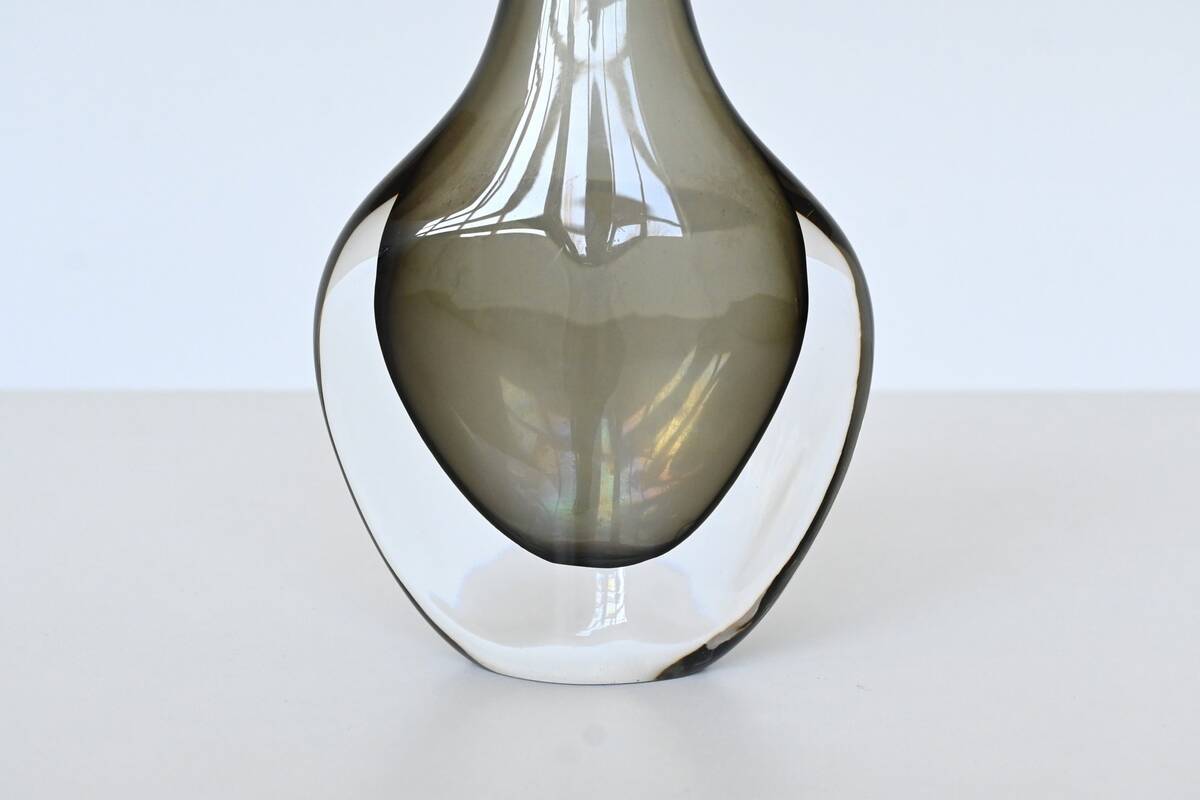 Nils Landberg black glass "Sommerso" vase Orrefors Sweden 1950