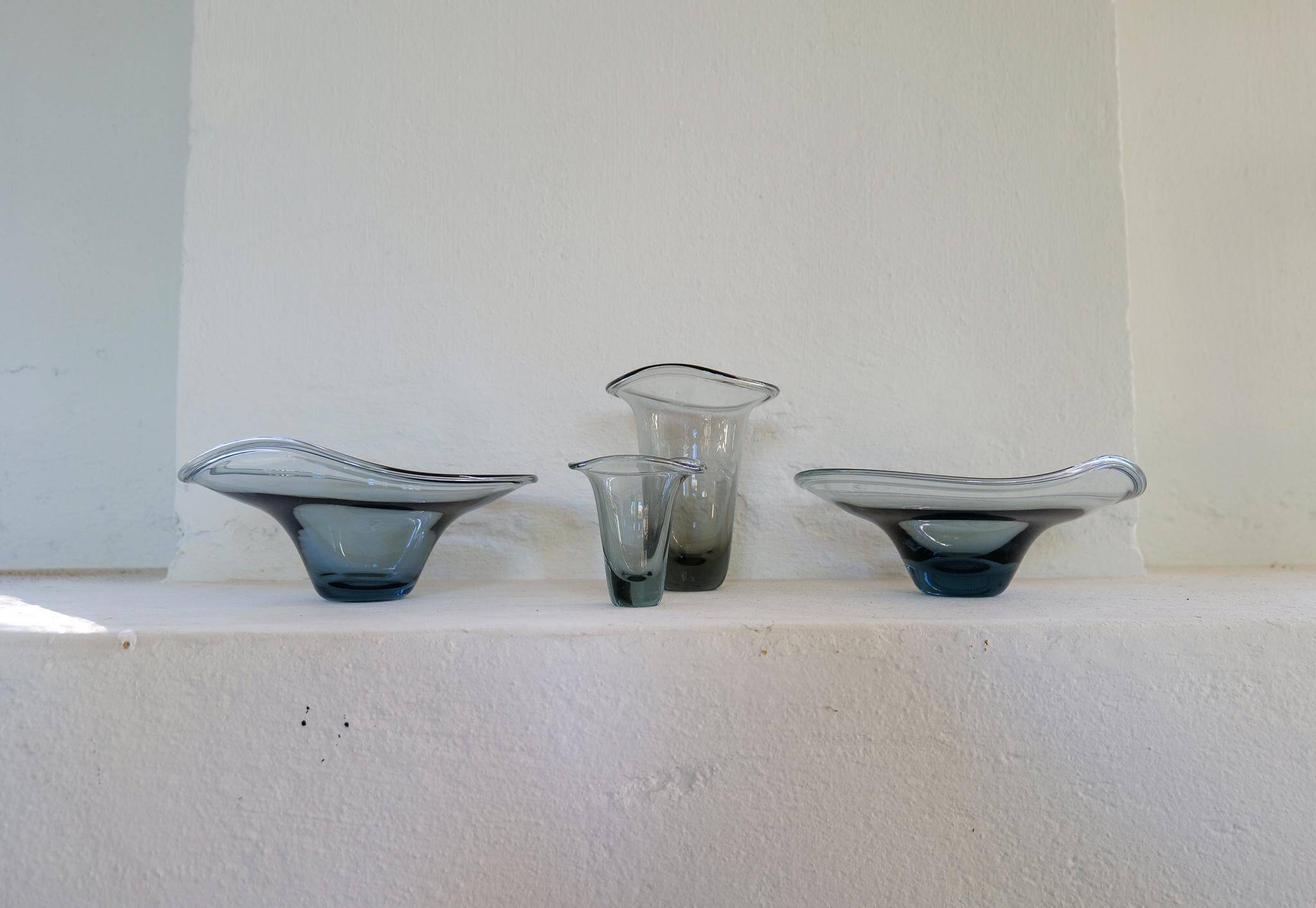 Mid-century collection of 4 sculptural pieces by Kosta Vicke Lindstrand, Sweden, 1950s.