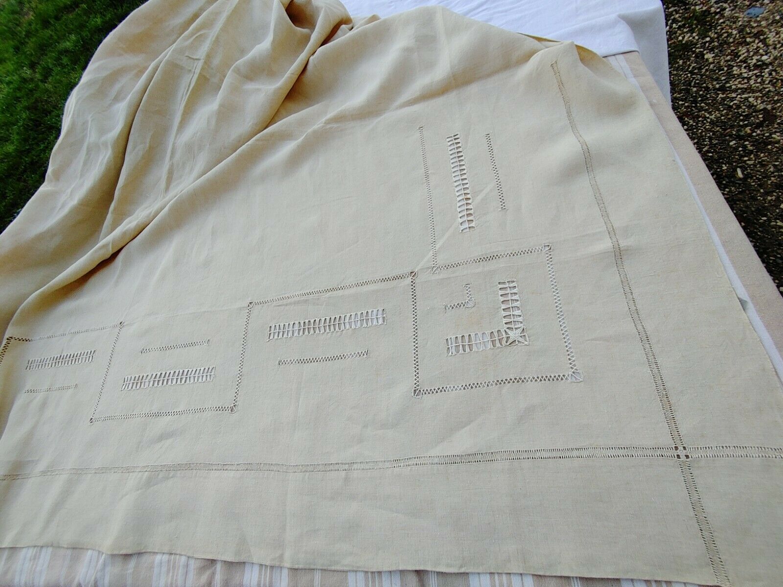 Old great days sheet & returns ecru linen canvas - (circa 1900) never used 228 x 290 cm