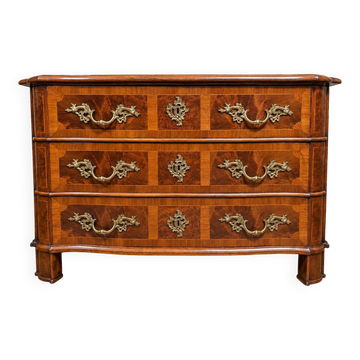 Curved commode from the Louis XIV period in marquetry - adorned with gilded bronze fittings.