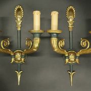 Pair of large Restoration style wall sconces from Lucien GAU - bronze