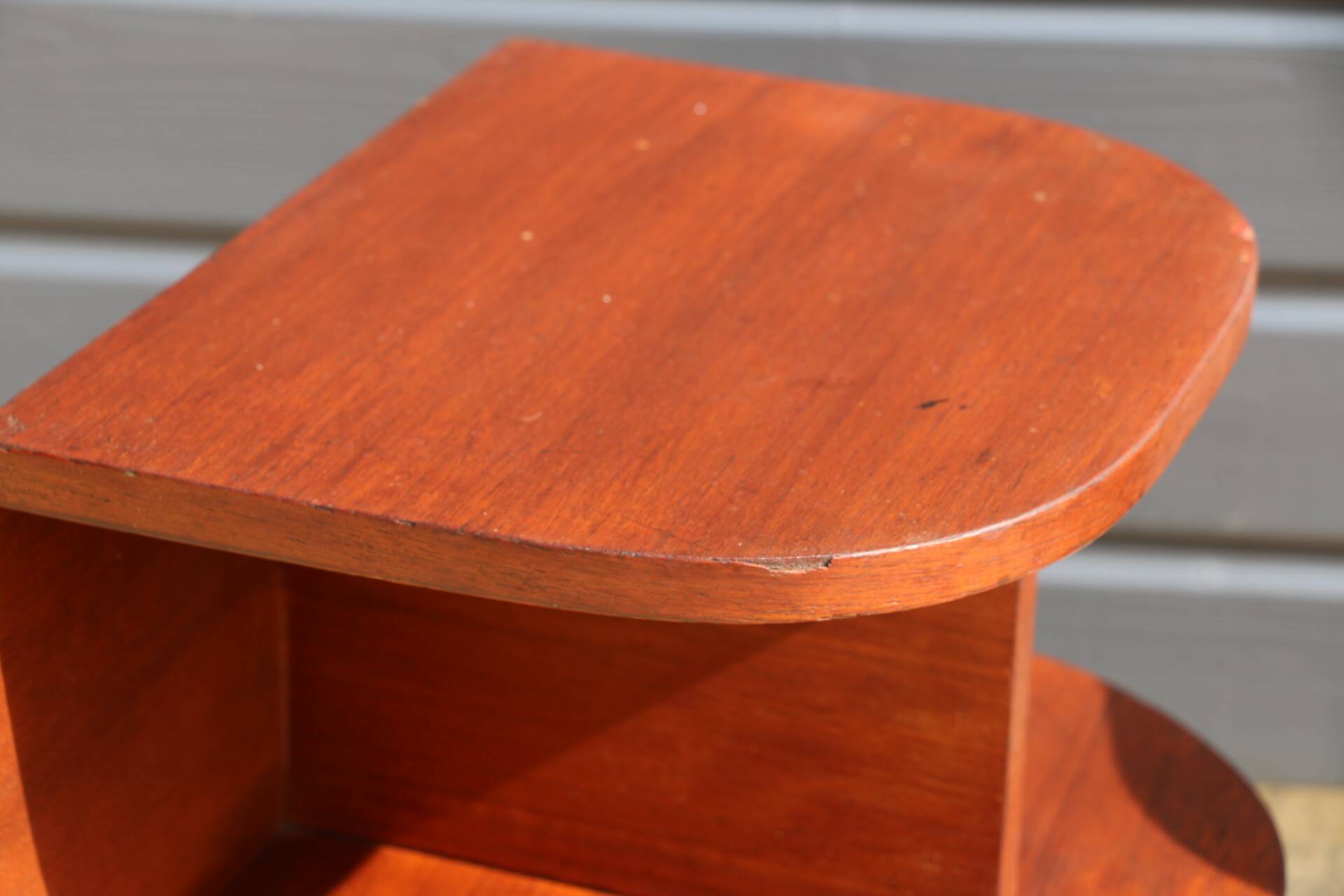 Pair of oak veneered tripod bedside tables 1950