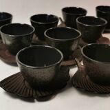 Set of 12 Asian Tea Cups and Saucers in Enameled Cast Iron