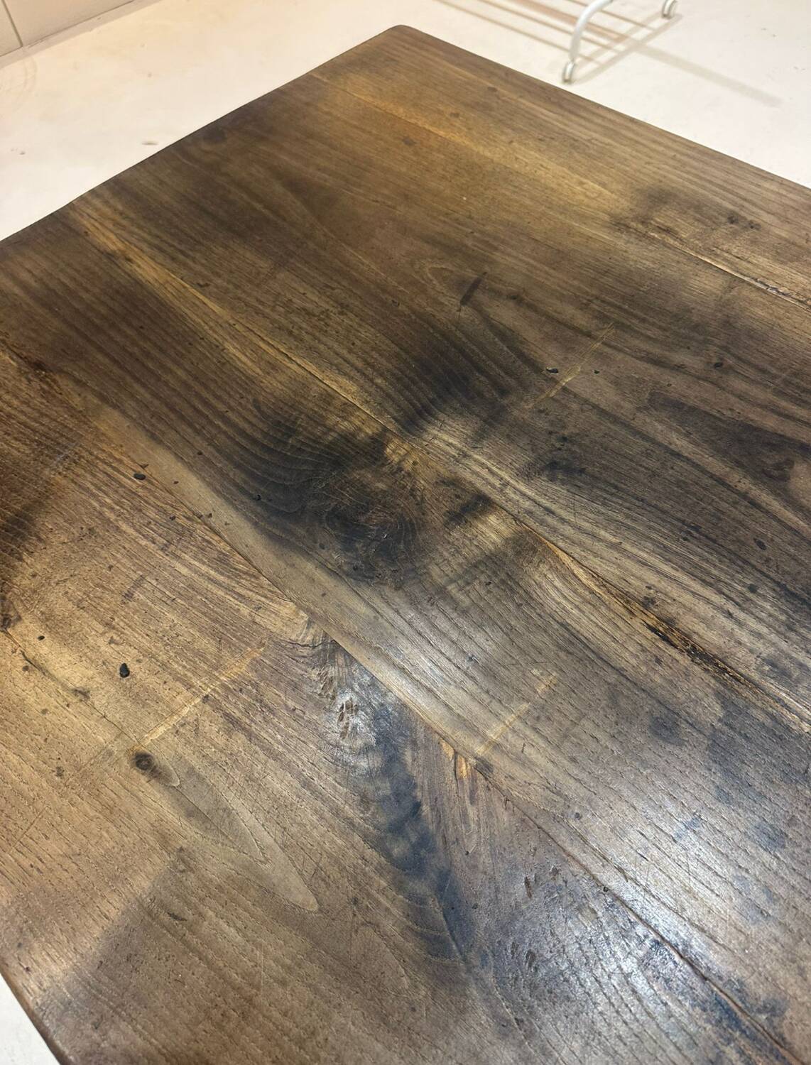 Compact rare rustic vintage solid wood farmhouse dining table.