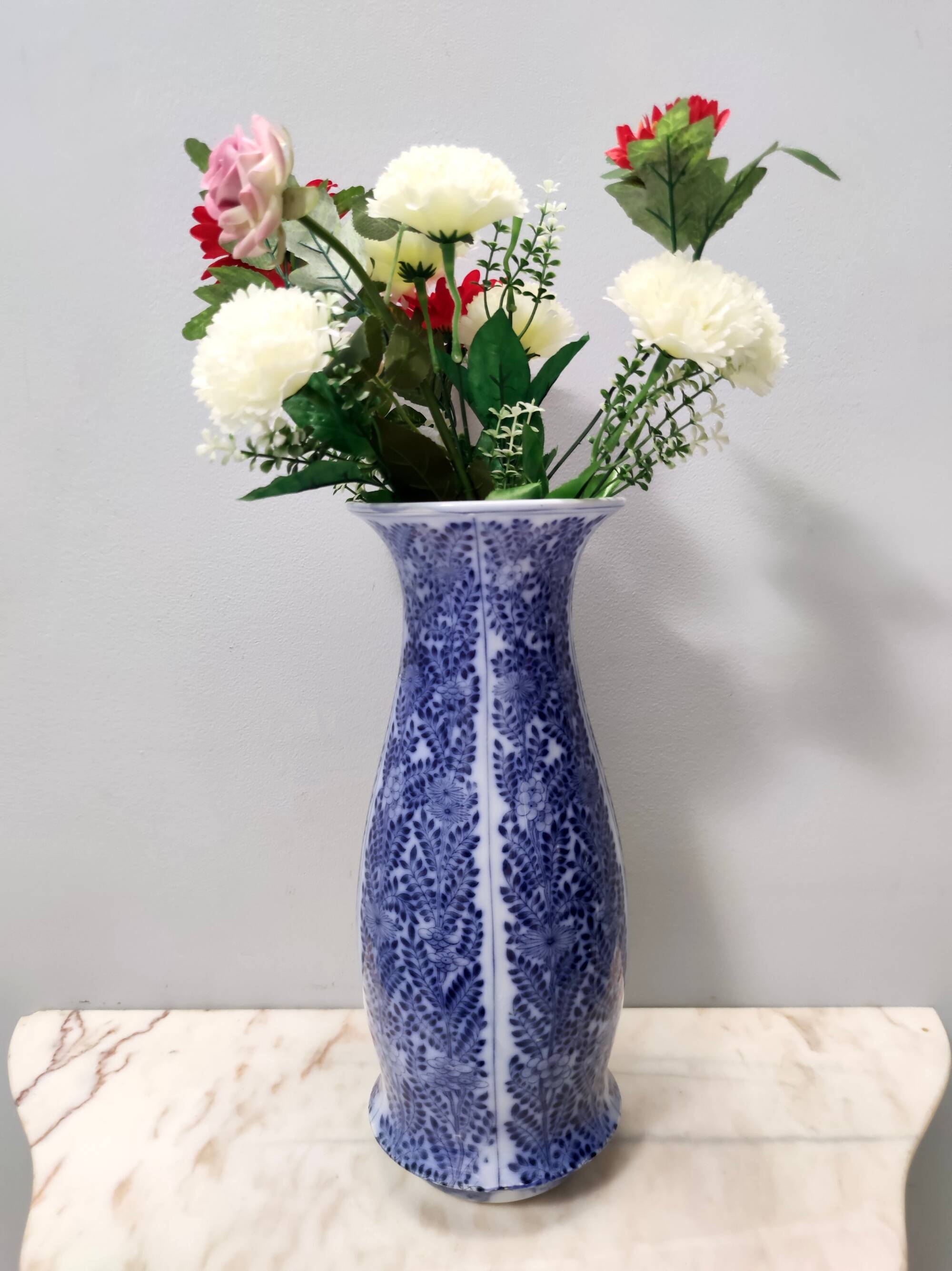Blue and White Lacquered Ceramic Vase by Laveno Chinoiserie Style, Italy