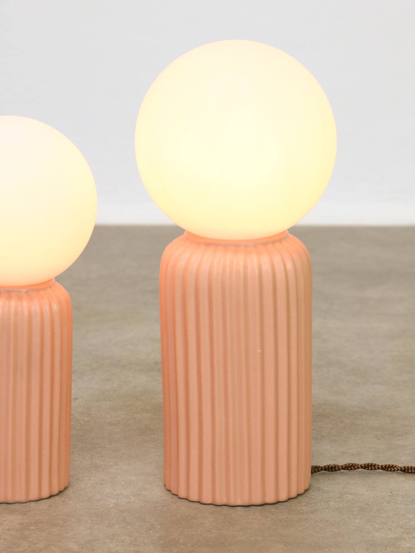 Vintage Italian Ceramic Table Lamps in Salmon Ceramic and Opaline, set of 2