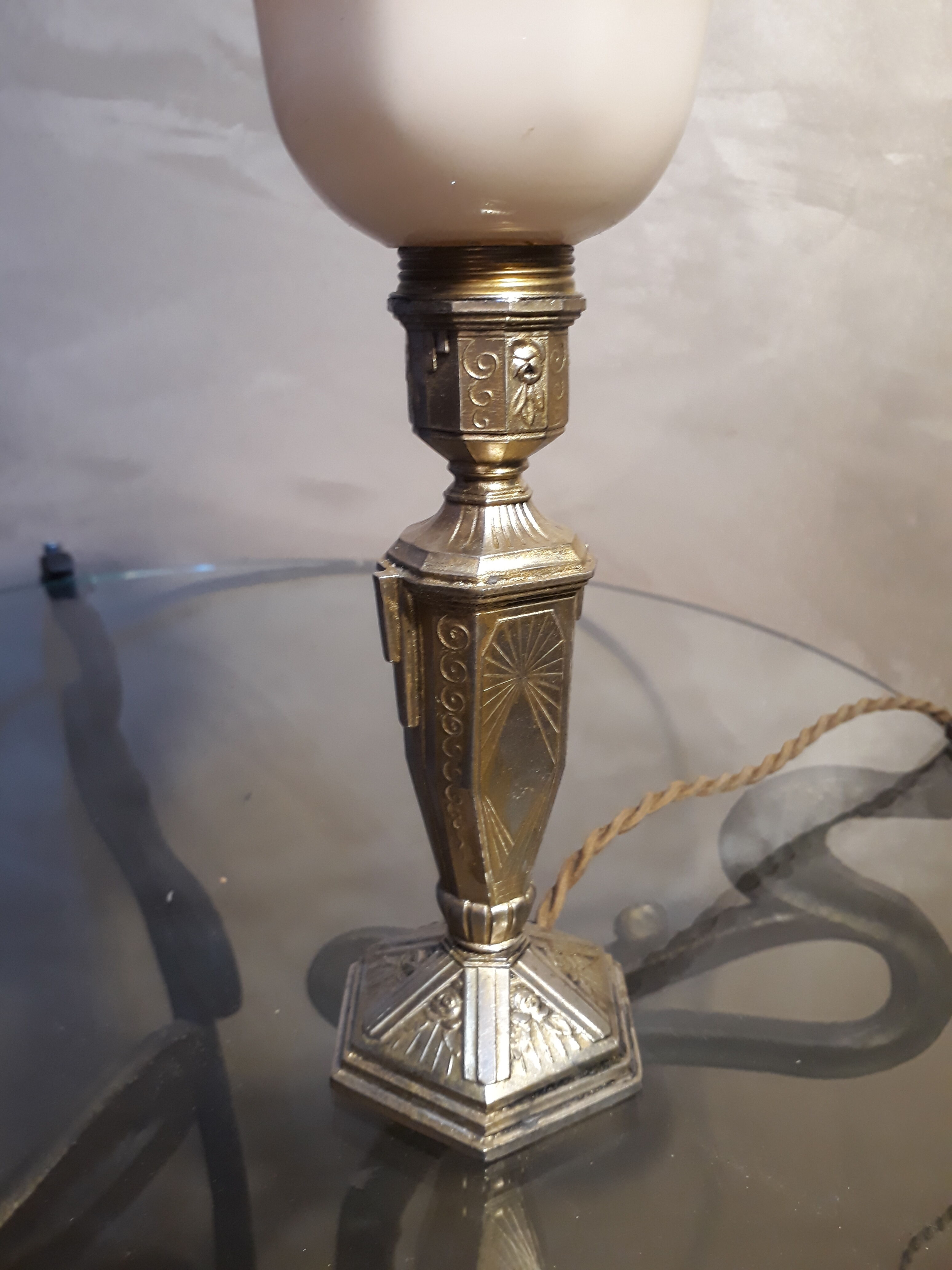 small art deco bedside lamp in gold patinated regule with its original 26x10 cord