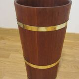 Scandinavian umbrella stand in solid teak and brass
