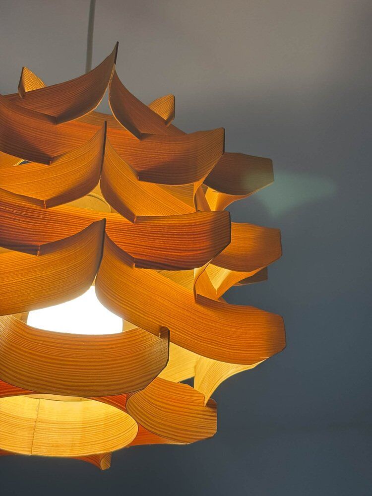 Mid-century wooden pendant lamp by Hans-Agne Jakobsson, Sweden, 1970s
