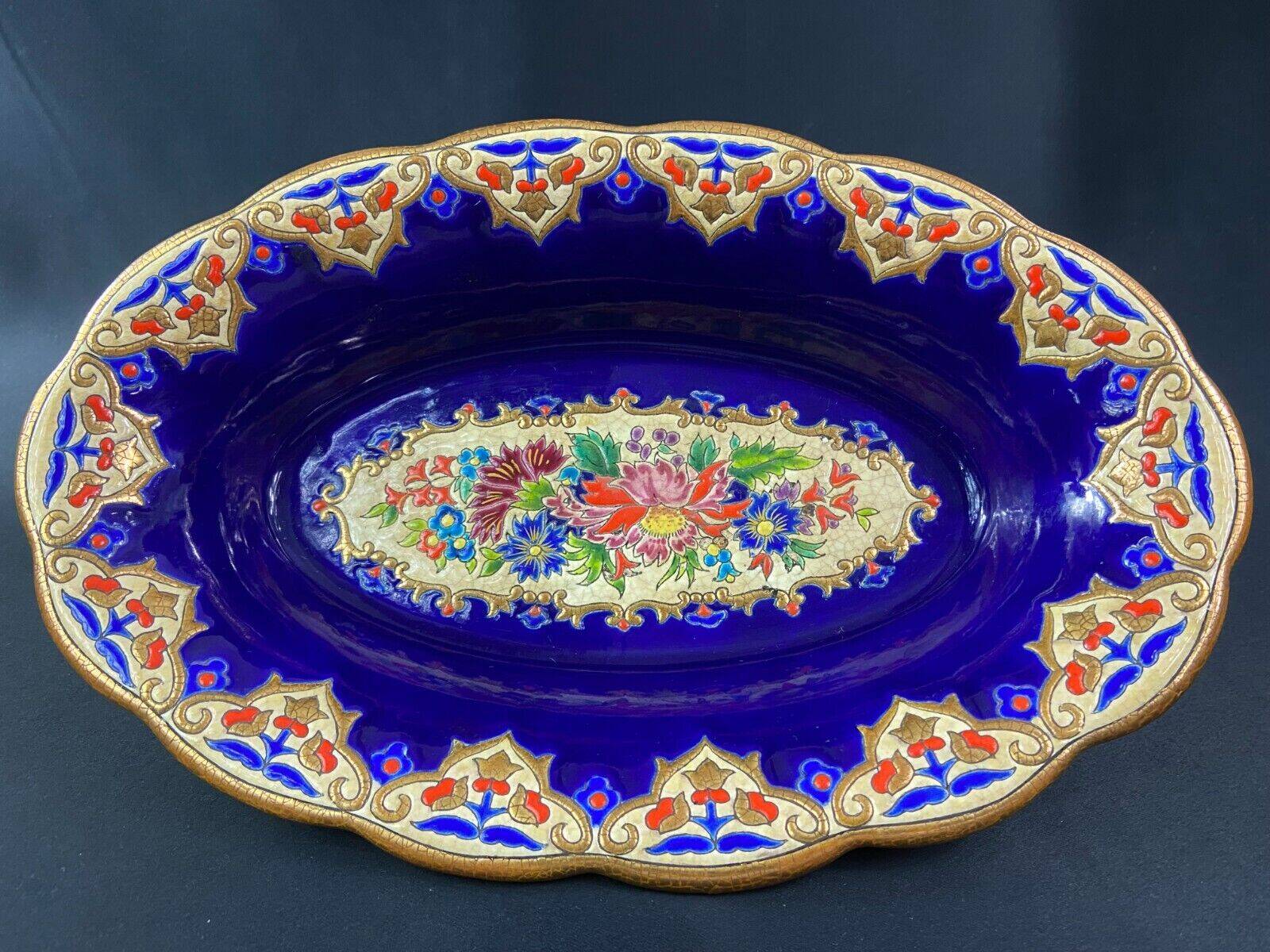 Oblong hollow dish in Longwy earthenware MP Chevallier Renaissance