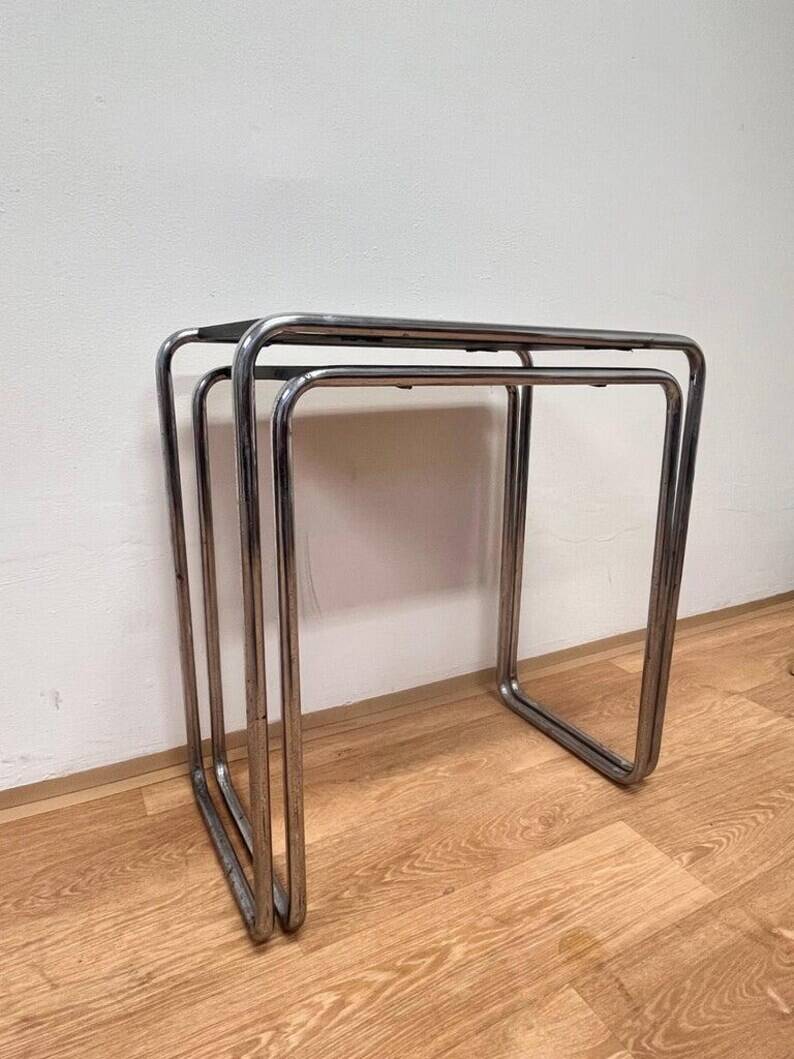 Rare Bauhaus chrome Nesting Tables B9, Marcel Breuer, 1930s