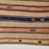 5x8 Cream & Navy Blue Striped Pattern Kilim Rug, 152x234Cm