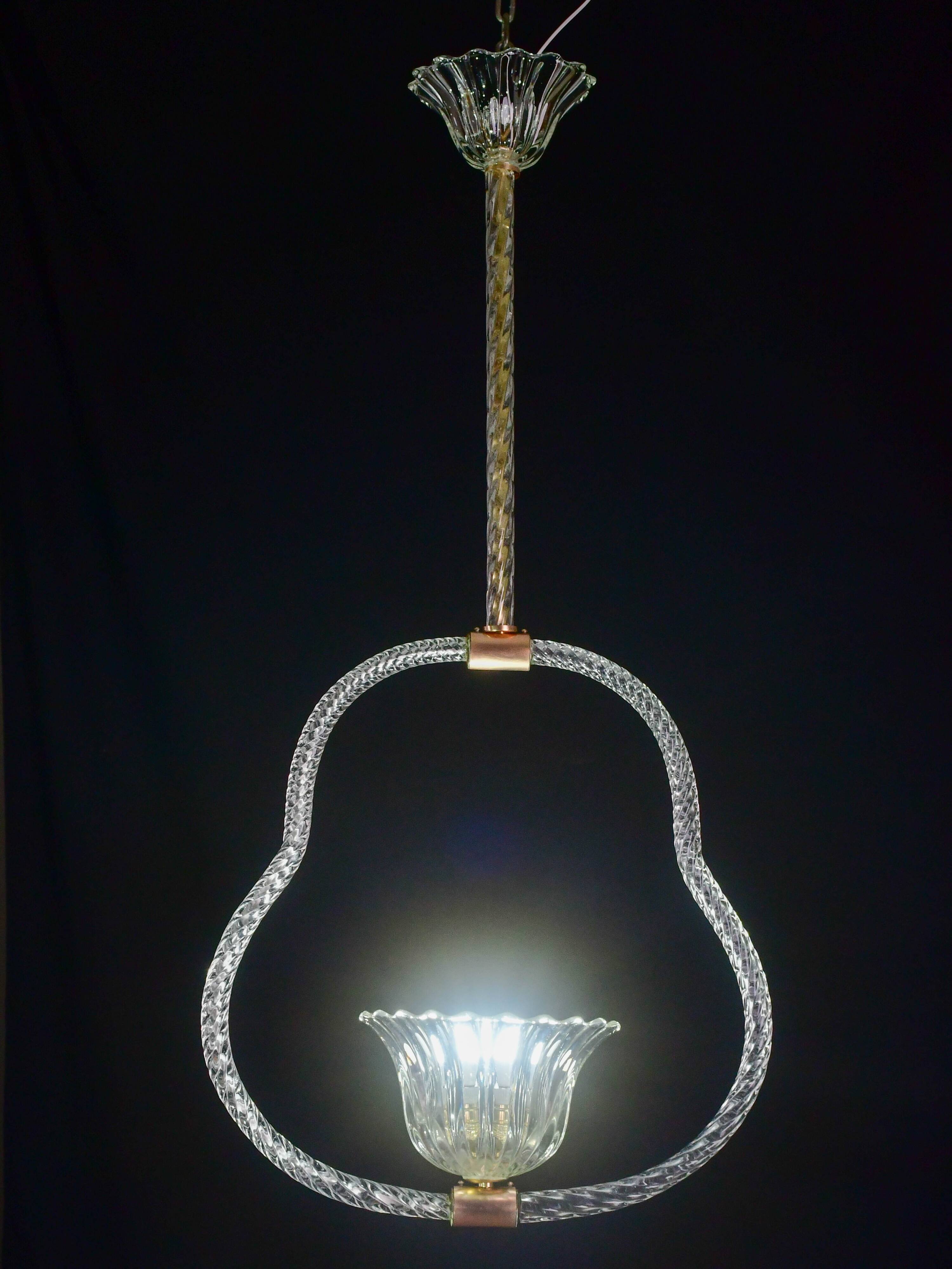 Elegant Art Deco Barovier & Toso pendant light chandelier Murano glass, 1950s