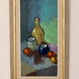 Original Swedish oil on canvas from the mid-1960s "Still Life with Bottles and Fruits" by Kurt