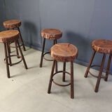 Vintage tree trunk bar stools, 1970s - set of 5