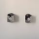 Pair of vintage geometric wall lights in chrome metal, France 1970.