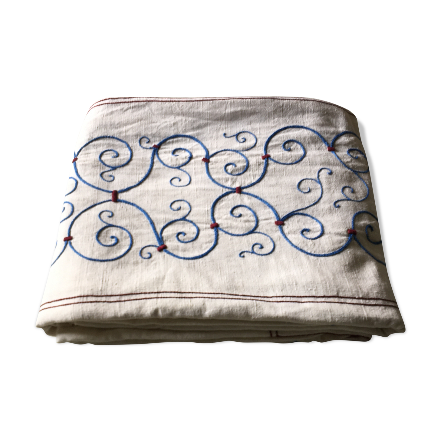 Antique embroidered linen tablecloth