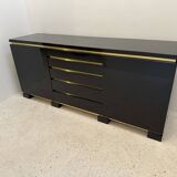 Buffet laqué noir et laiton, 1970s