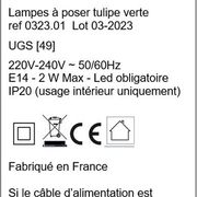 Duo of portable lamps in green tulip design.