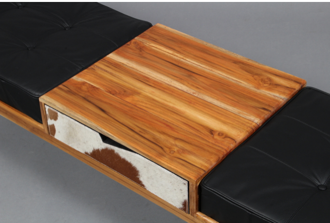 Scandinavian bench bench with center drawer