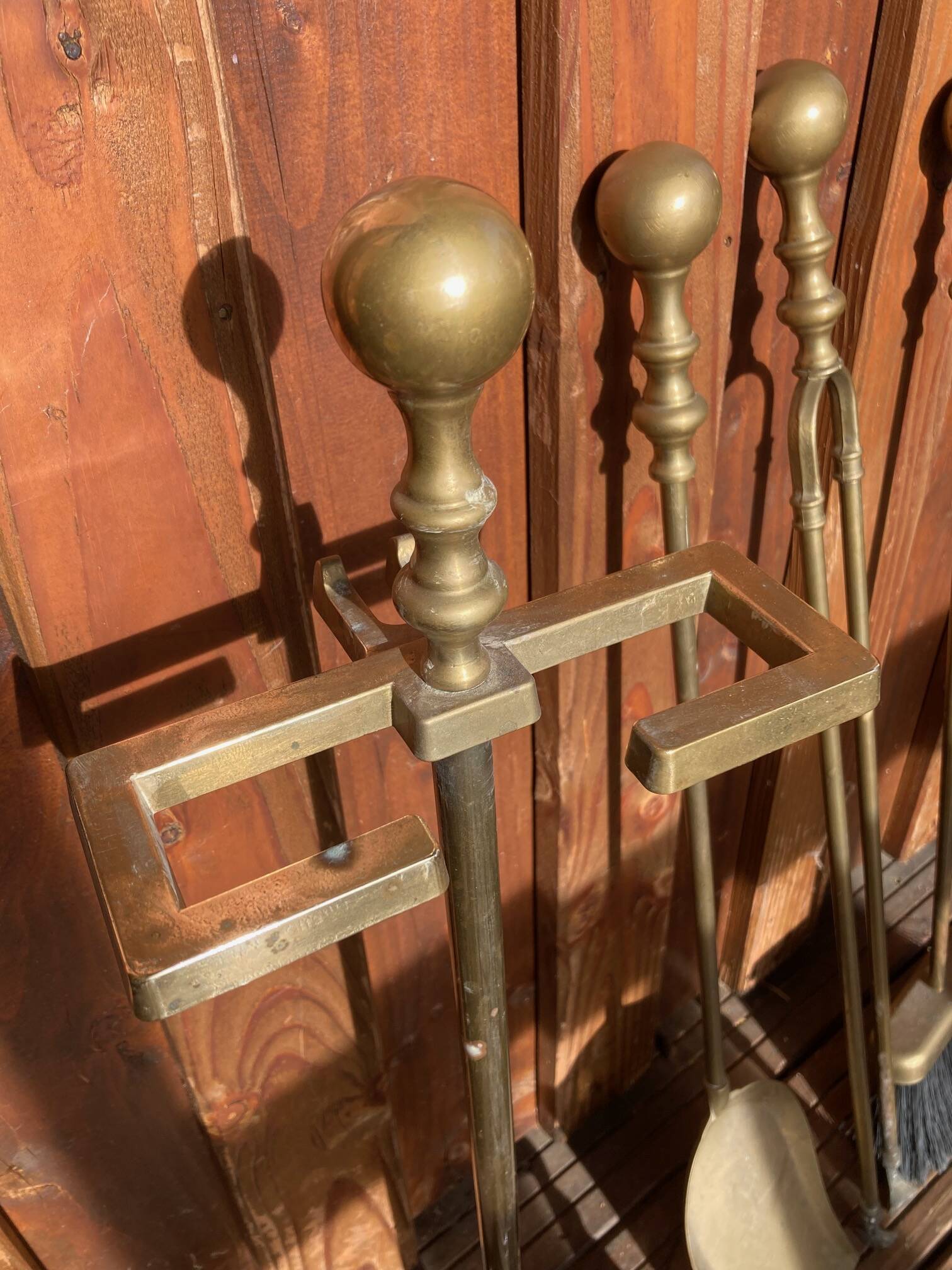 Fireplace set, solid brass fireplace accessories, 1960s