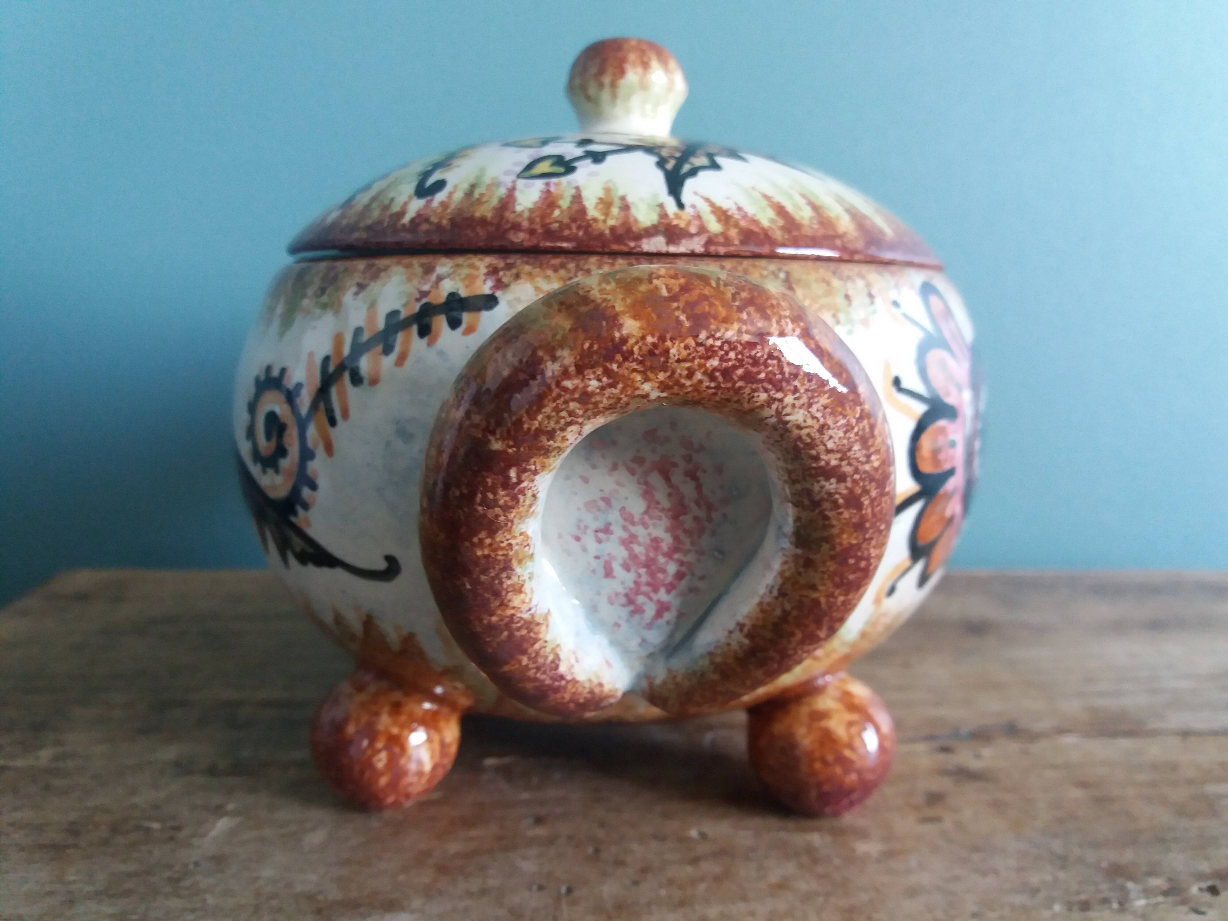 Covered pot workshop Paul Fouillen Quimper signed Maurice Fouillen