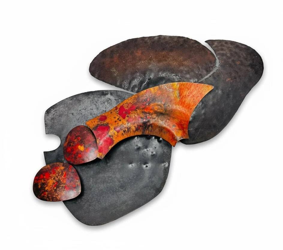 Set of brutalist wall sculptures signed B + D, circa 1965–1975.