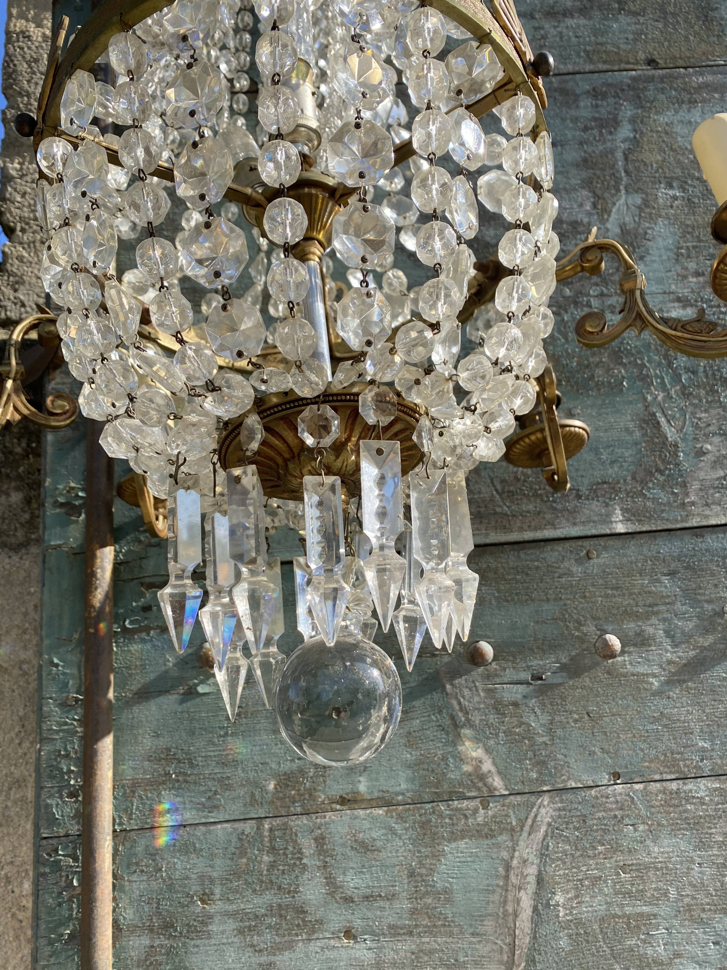 Bronze and crystal hot air balloon chandelier