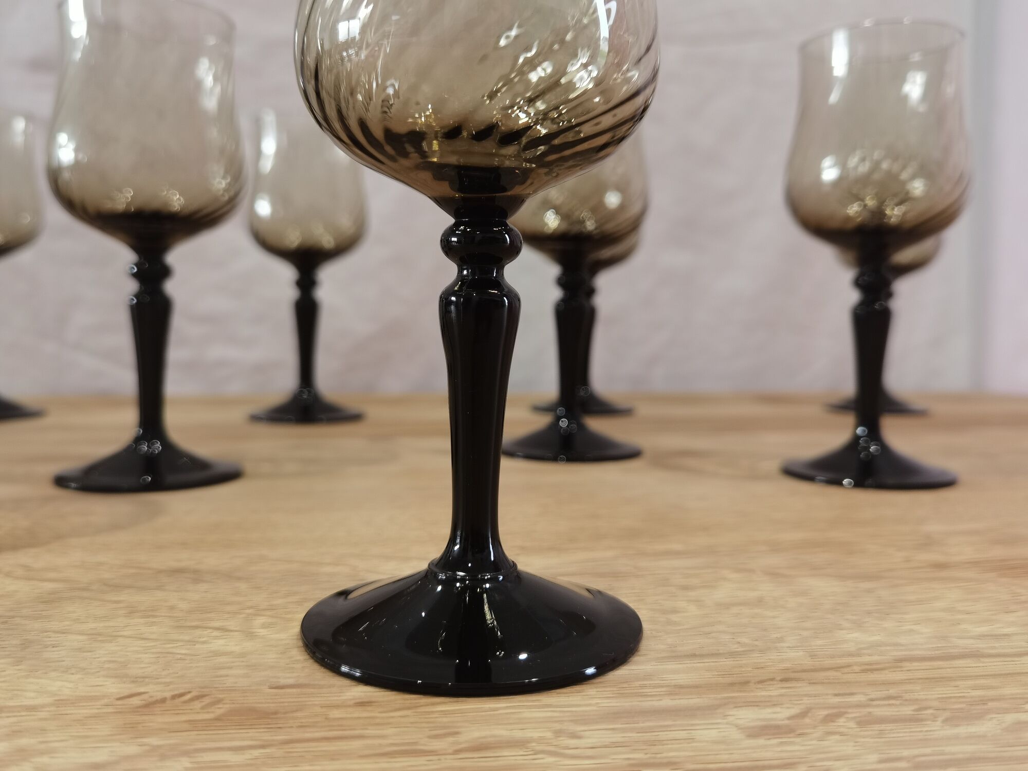11 vintage black foot smoked twisted water glasses