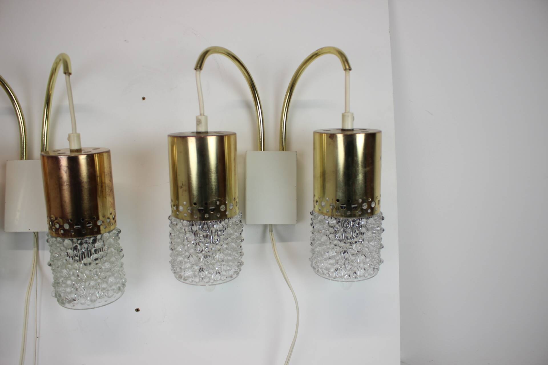 1970s Pair of Two Wall Lamps with Glass Shades, Germany