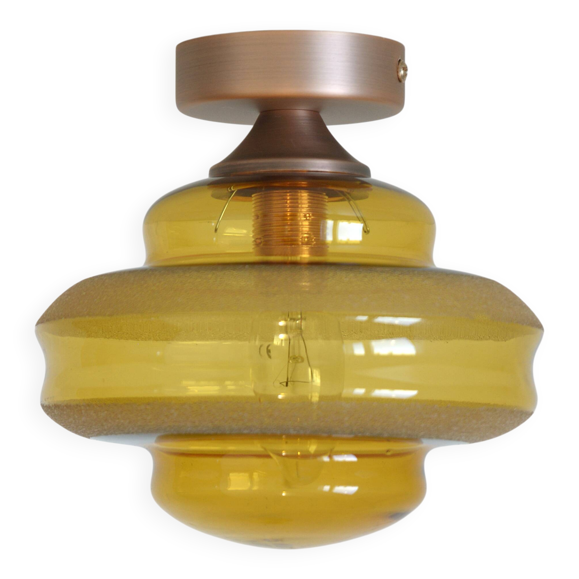 1 of 2 hand blown amber glass ceiling lights / redesign vintage wall lamps