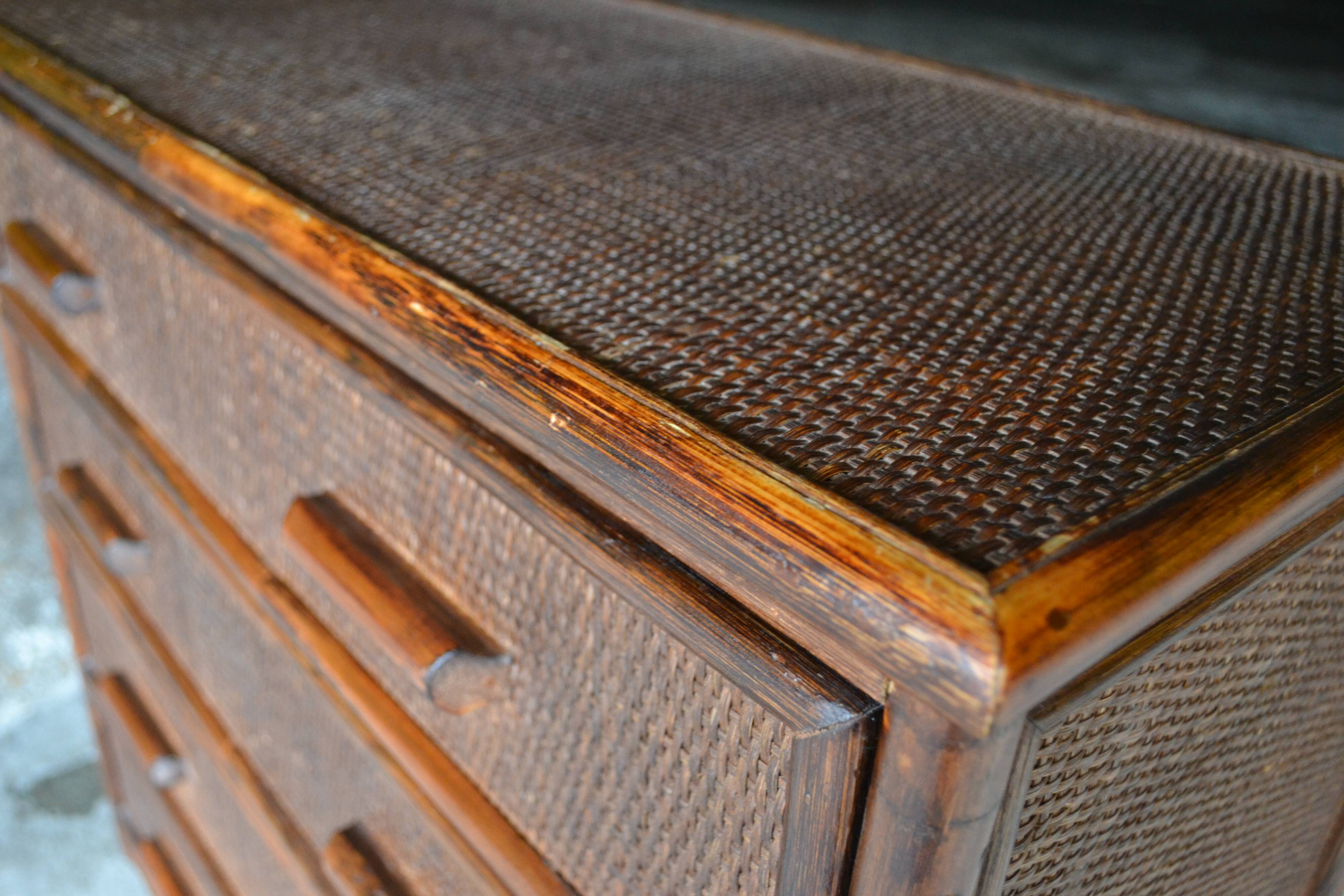 commode rotin et bambou années 70