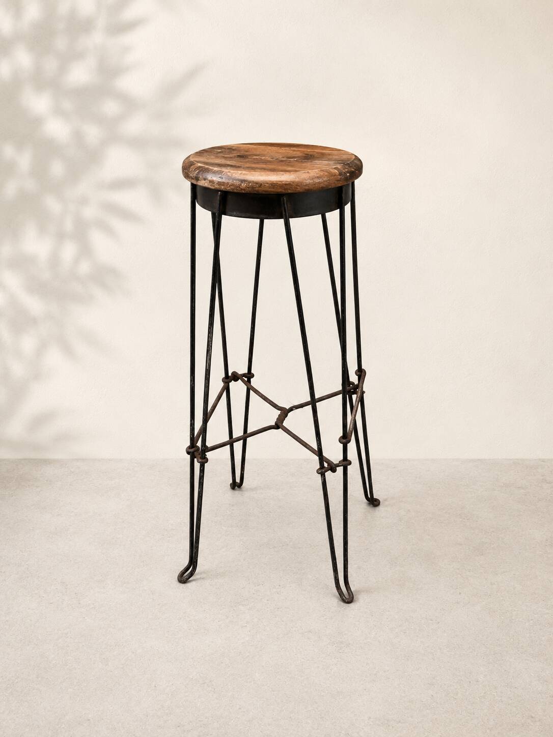 Pair of vintage industrial bar stools in metal and wood – 1950s