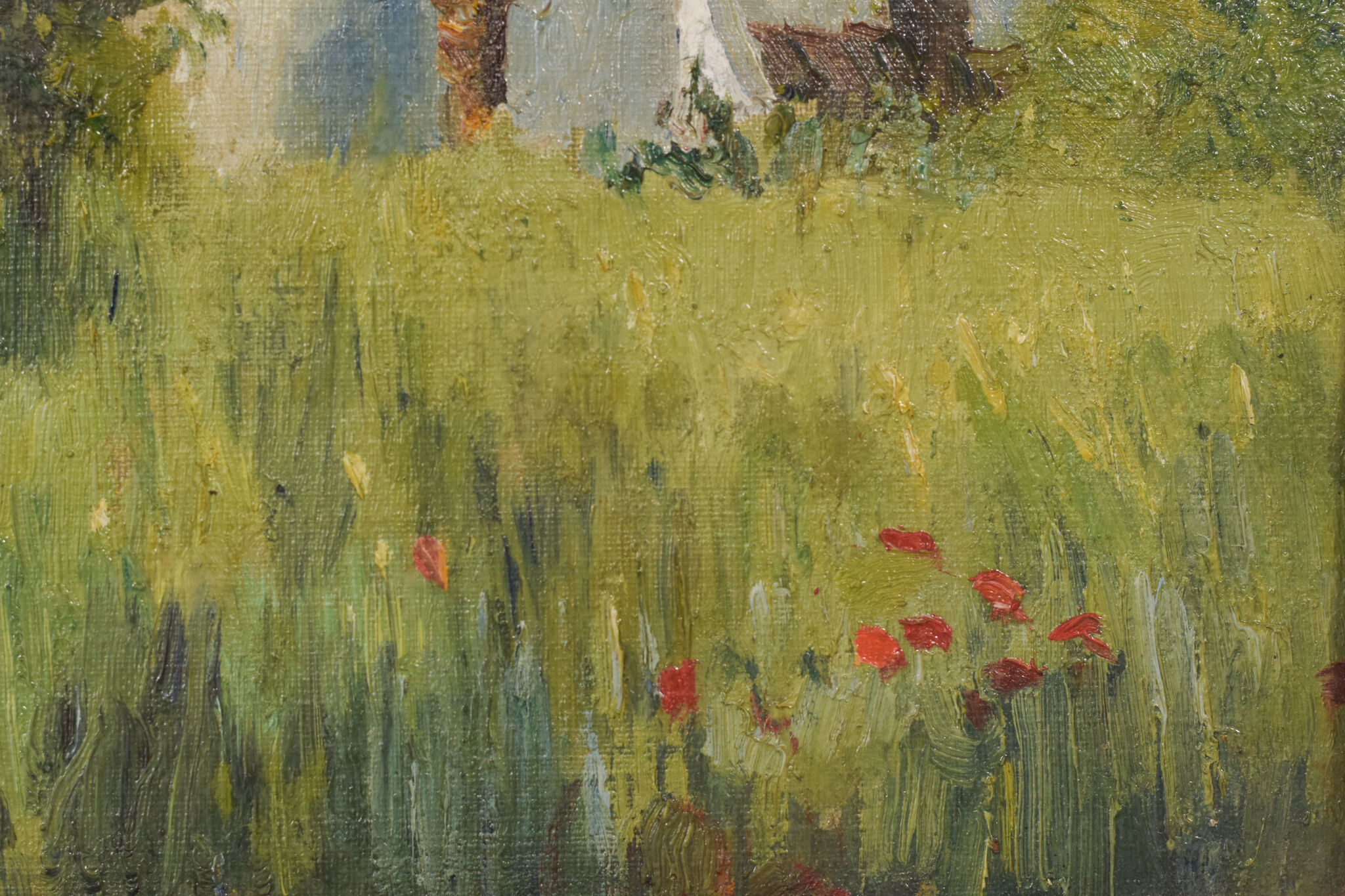 Impressionist oil of villa and palm trees