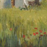 Impressionist oil of villa and palm trees