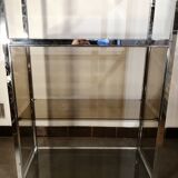 Designer shelf in chrome metal and smoked glass vintage 1970