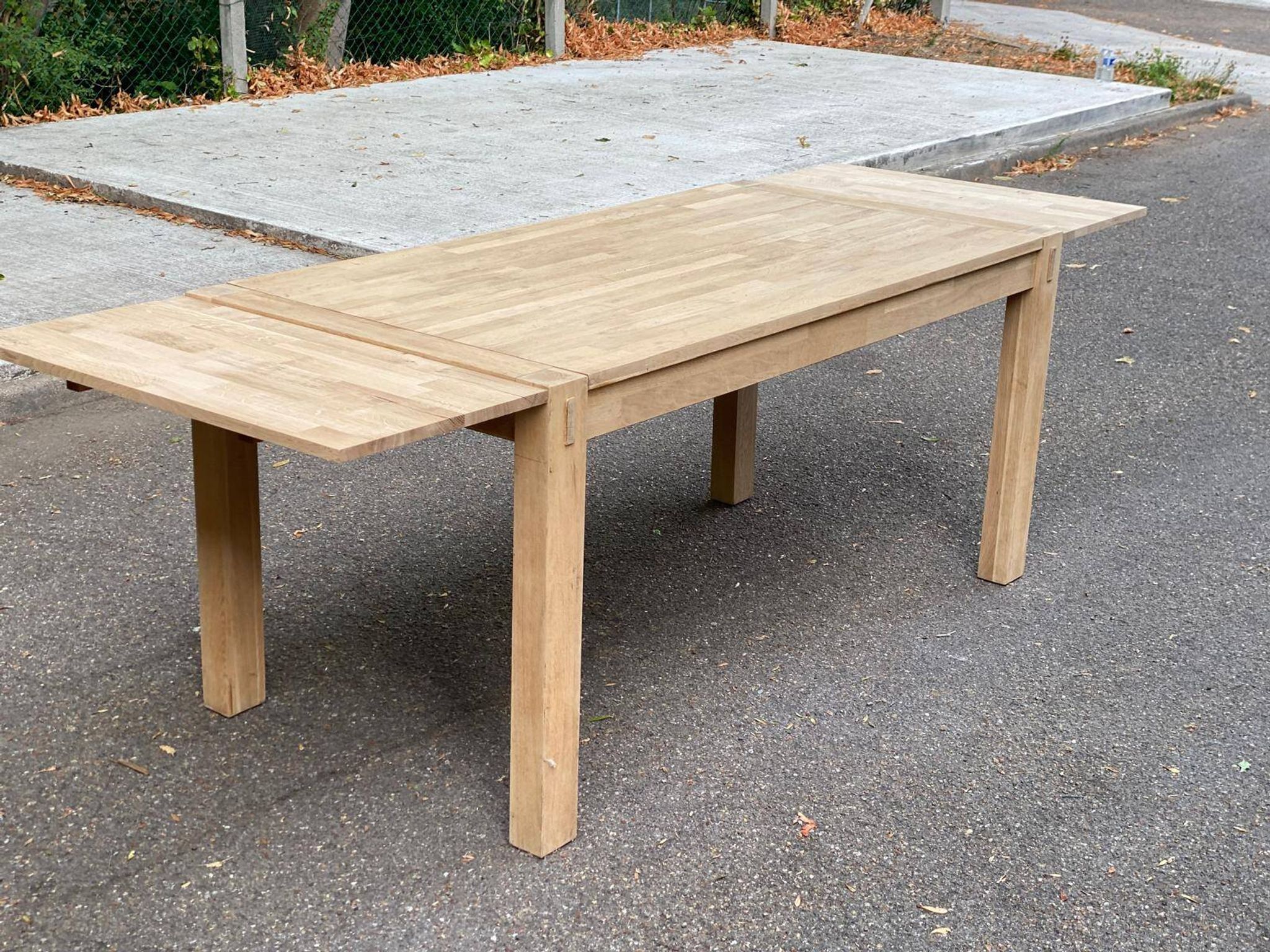 Large extendable Scandinavian dining table in stripped solid oak 160-240.