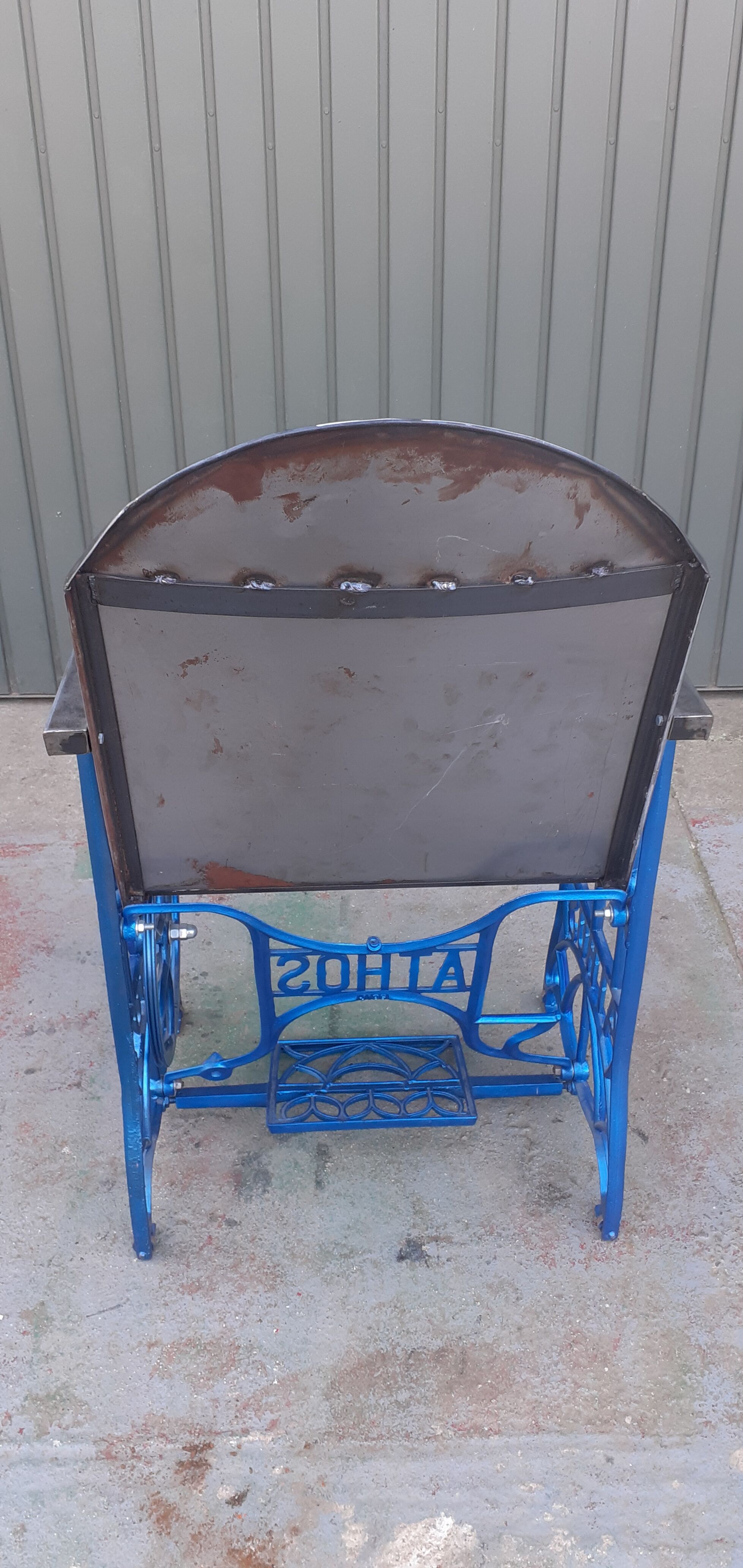 Electric blue metal armchair