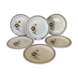 6 anciennes assiettes à dessert fleurs grenat salins France