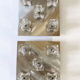 Brushed metal ceiling light and glass globes, 5 halogen candles