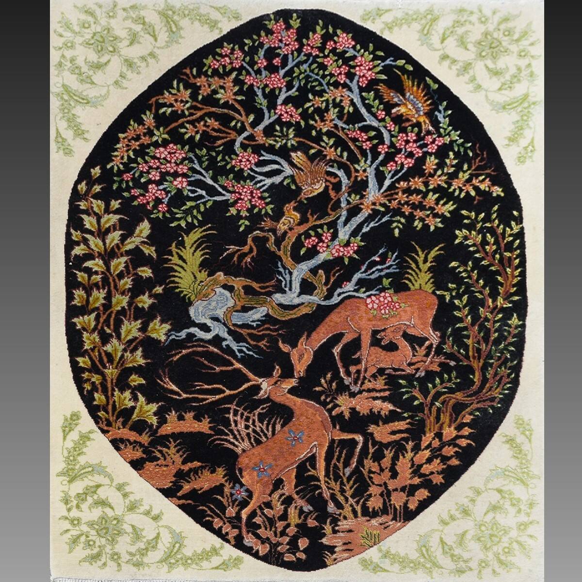 Oriental carpet TABRIZ Iran Wool and Silk: 95 x 75 cm - "Galerie Sardje"