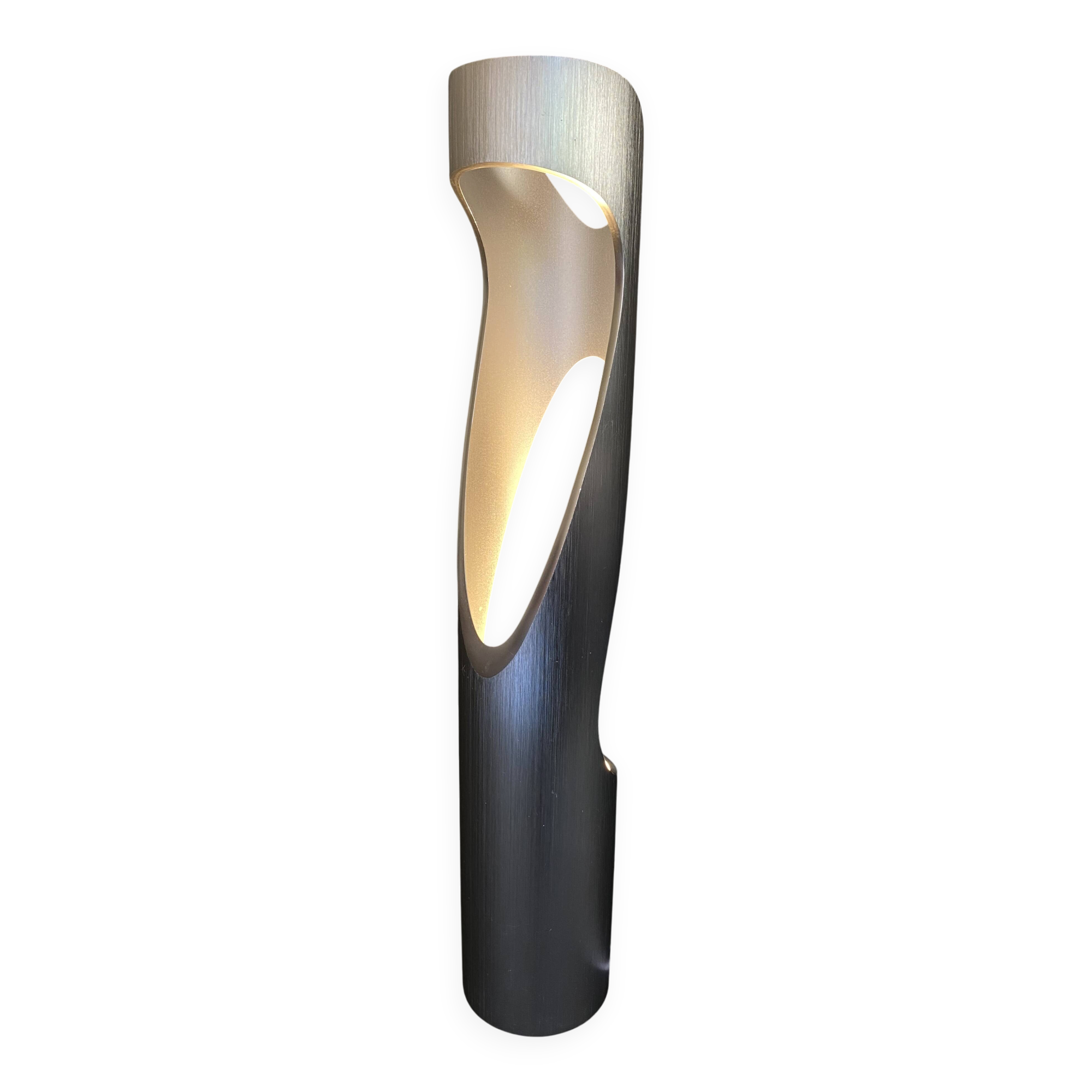Sculptural flame lamp brushed aluminium Space Age Vintage 1970