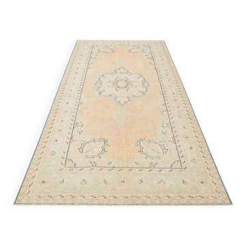 5x9 Soft Orange Handwoven Vintage Persian Rug, 157x263 Cm