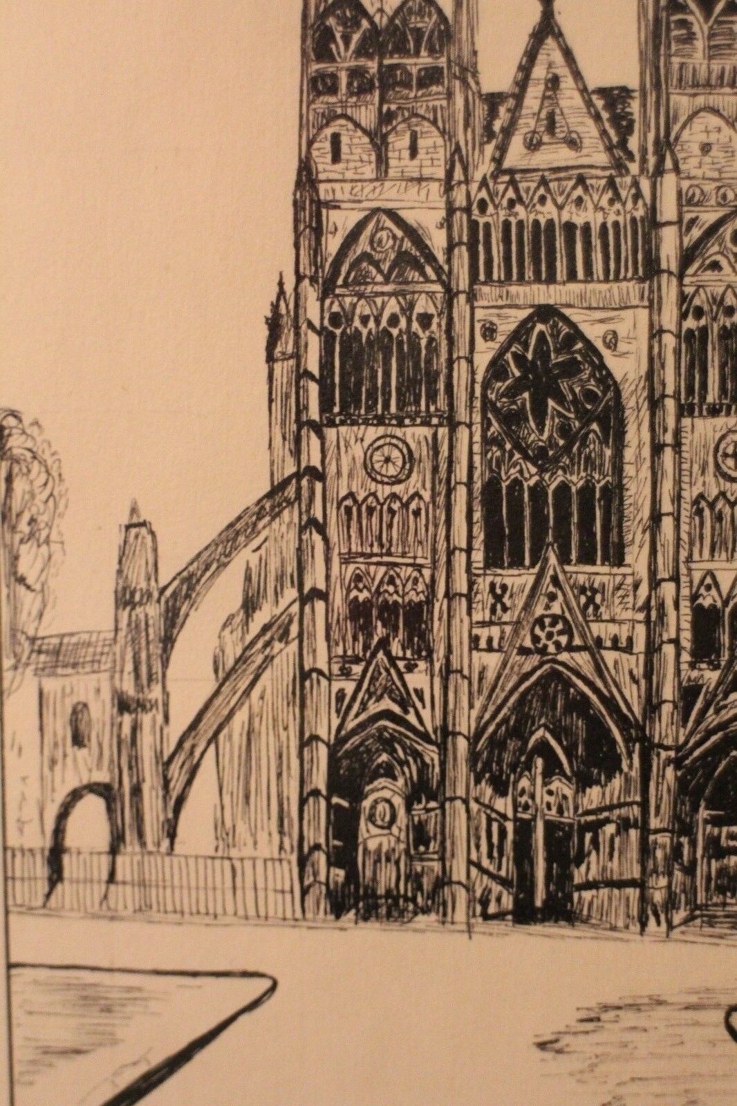 Pen drawing ink cathedral of Tours dated signed Talbot
