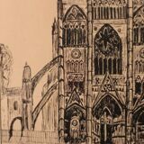 Pen drawing ink cathedral of Tours dated signed Talbot
