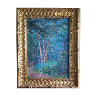 Hst painting "forest landscape" by gabriel-louis viaux (1862-1943) + frame