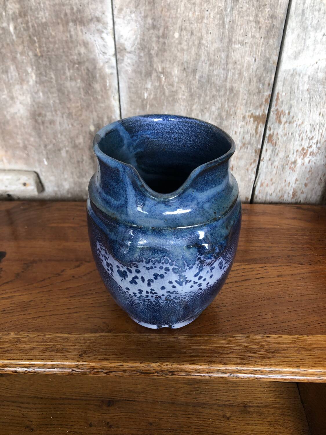 Old LAMOURA Pitcher La Combe De Bac Vintage Blue Enameled Stoneware #A764