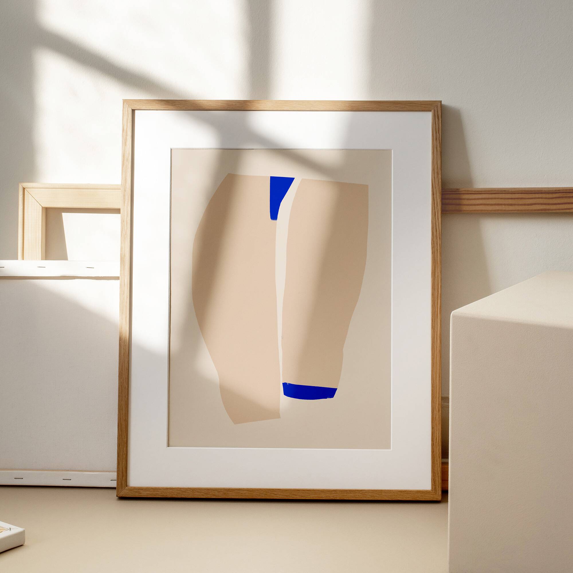 Composition abstraite beige et bleue impression giclée