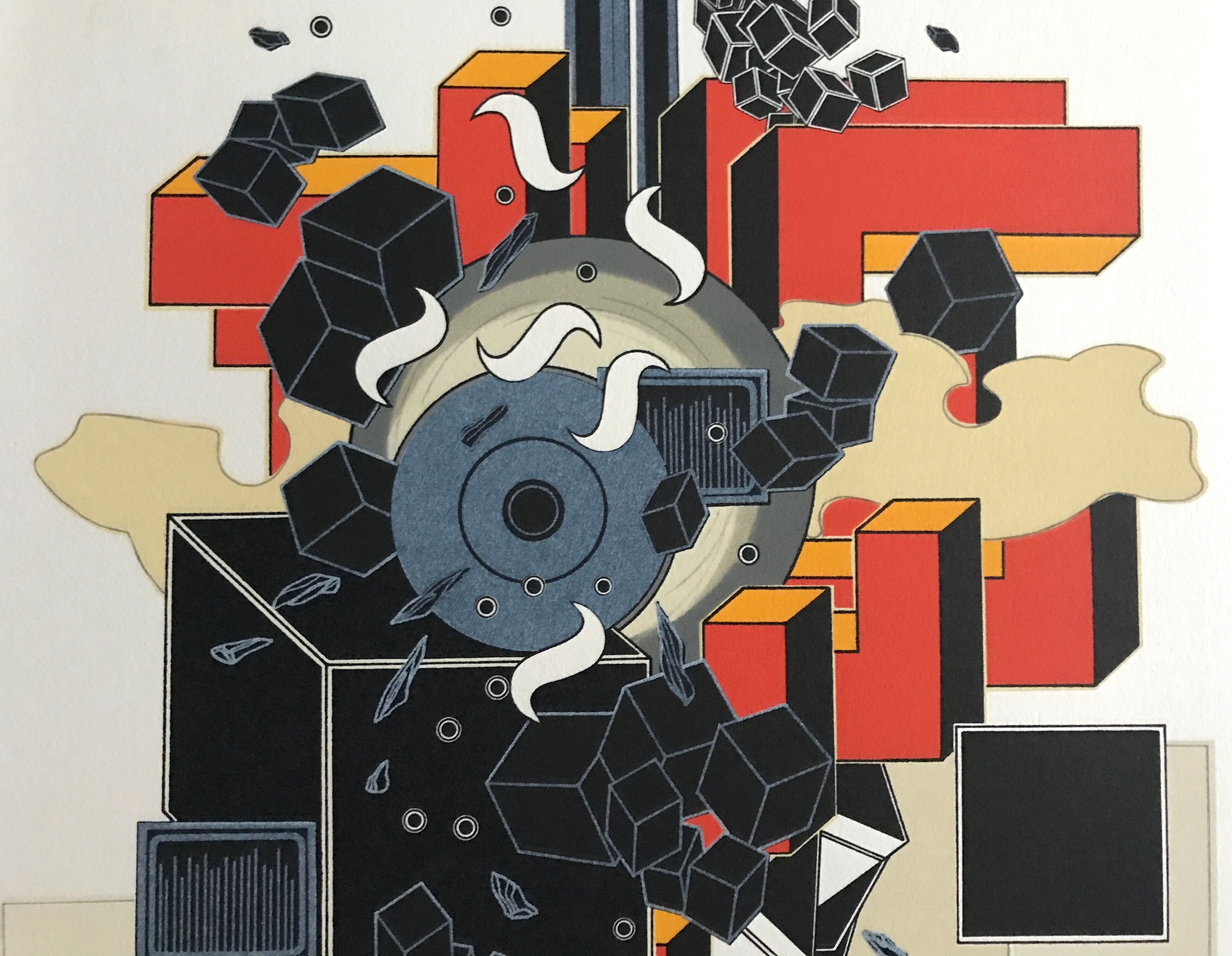 Lithograph by Alain Le Yaouanc, fire, 1978