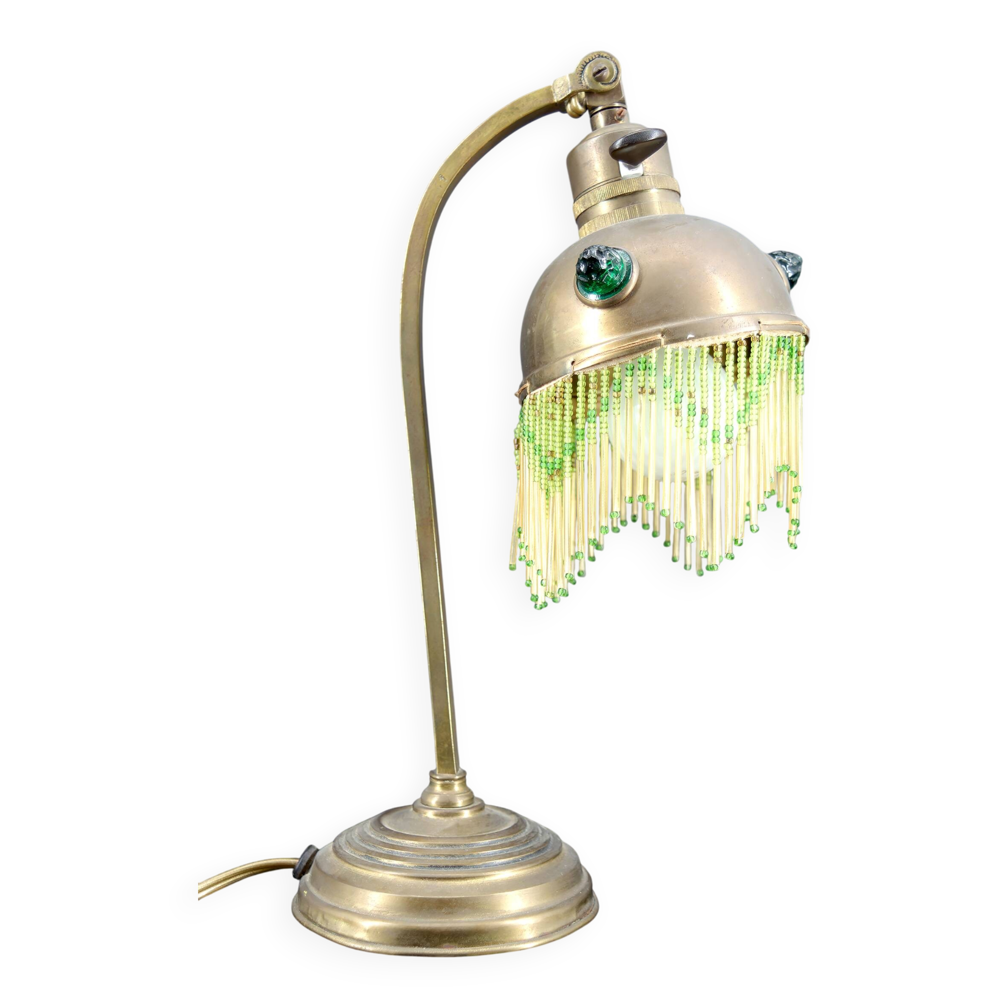 Art Nouveau Brass and Glass Cabochon Table Lamp, Circa 1910